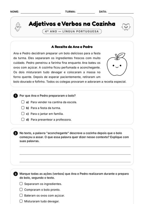 Prévia da atividade: Adjetivos e verbos no texto
