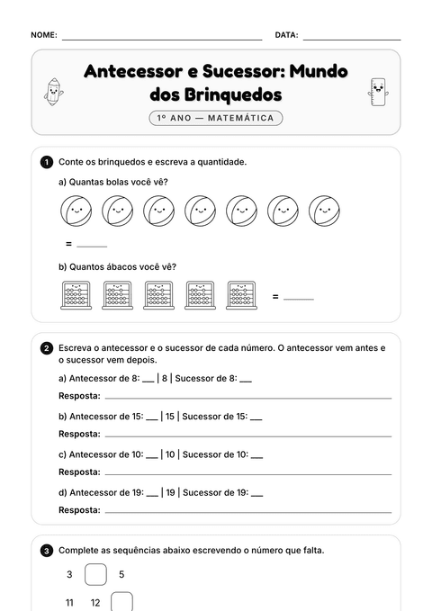 Prévia da atividade: Antecessor e sucessor