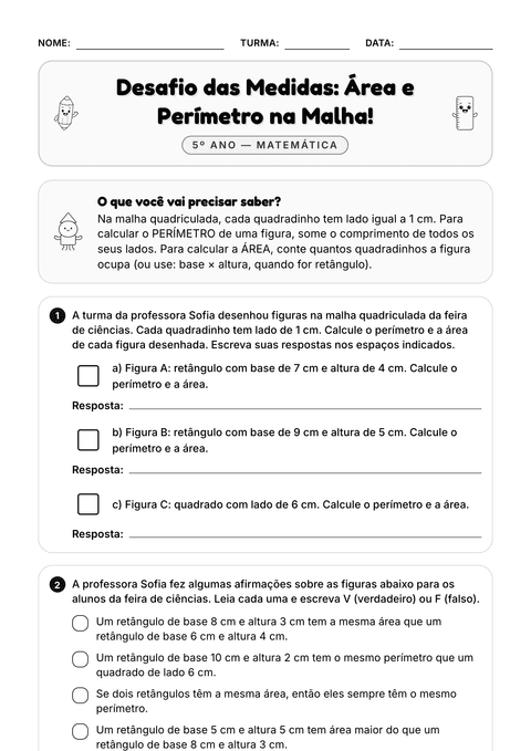 Prévia da atividade: Área e perímetro de figuras