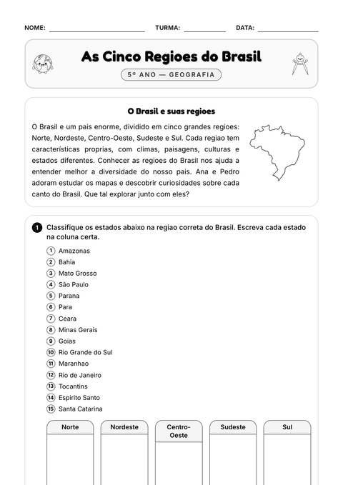 Prévia da atividade: As cinco regiões do Brasil
