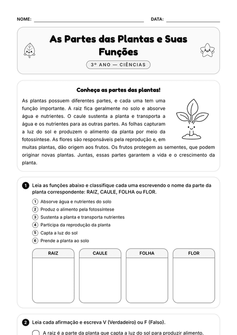 Prévia da atividade: As partes das plantas