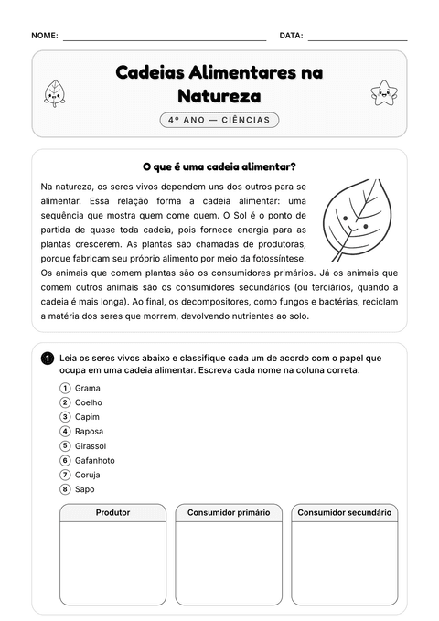 Prévia da atividade: Cadeia alimentar