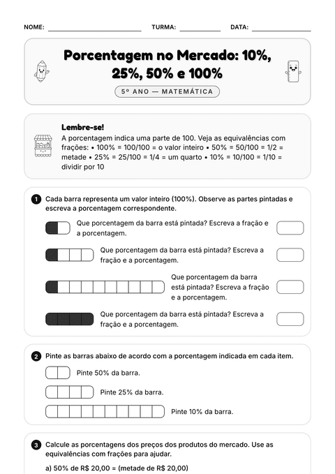 Prévia da atividade: 10%, 25%, 50%: as porcentagens âncora
