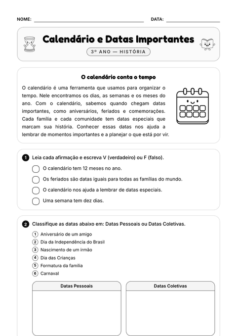 Prévia da atividade: Calendário e datas importantes