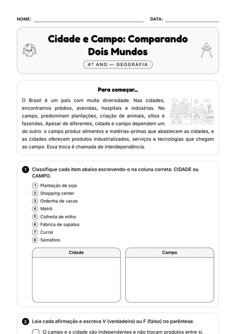 Prévia da atividade: Cidade e campo