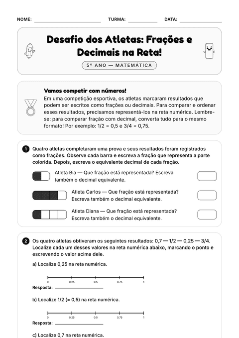 Prévia da atividade: Desafio: ordenar frações e decimais