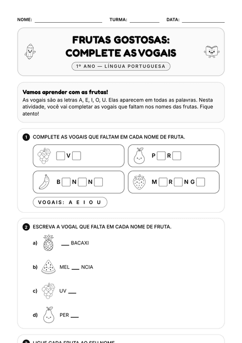 Prévia da atividade: Completar com a vogal que falta