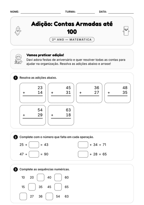 Prévia da atividade: Contas de adição armadas