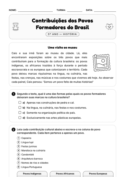 Prévia da atividade: Contribuições culturais do povo brasileiro