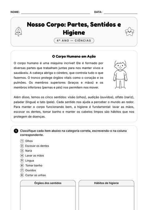 Prévia da atividade: Corpo humano: sentidos e higiene
