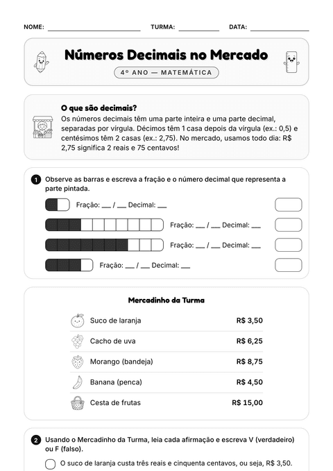 Prévia da atividade: Décimos e centésimos
