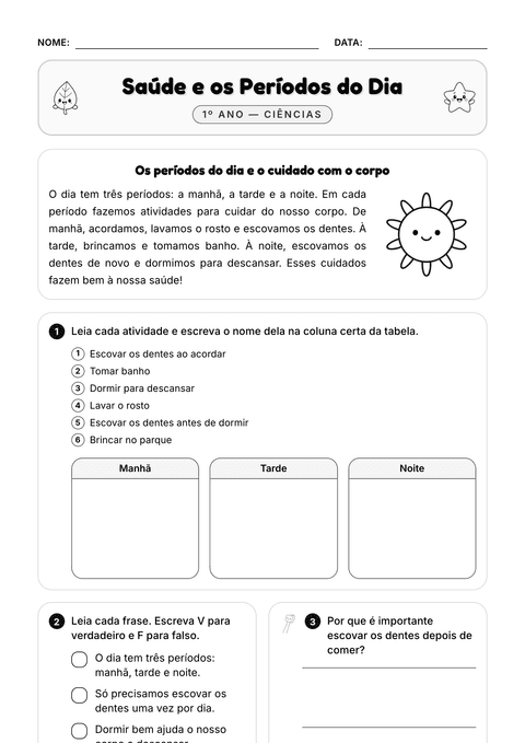 Prévia da atividade: A rotina do corpo no dia