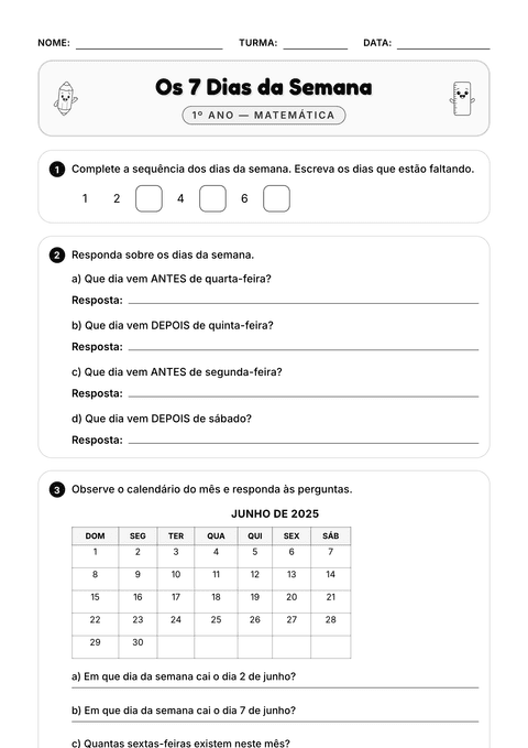 Prévia da atividade: Os dias da semana