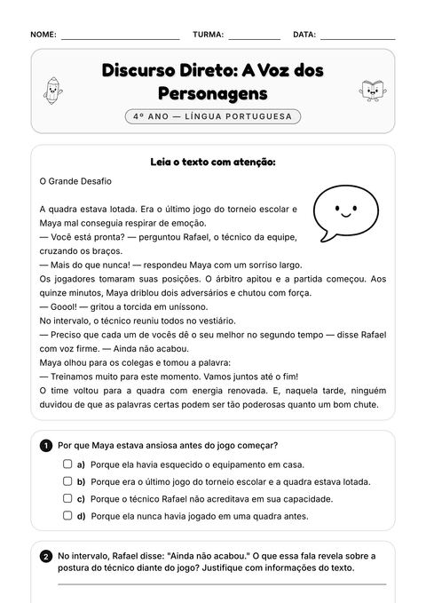 Prévia da atividade: Discurso direto: as falas dos personagens