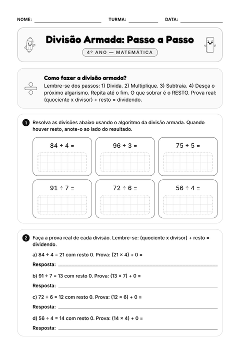 Prévia da atividade: Divisão armada (com e sem resto)