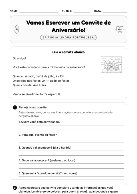 Prévia da atividade: Escrever um convite