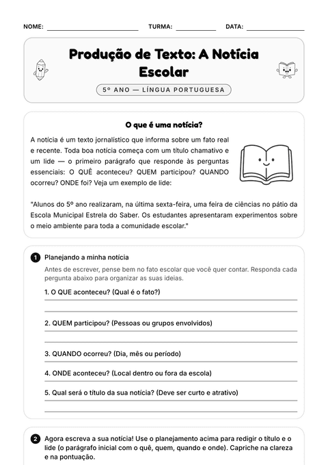Prévia da atividade: Escrever uma notícia