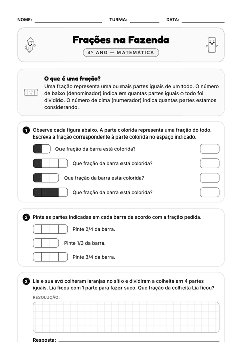 Prévia da atividade: Frações: identificar e pintar
