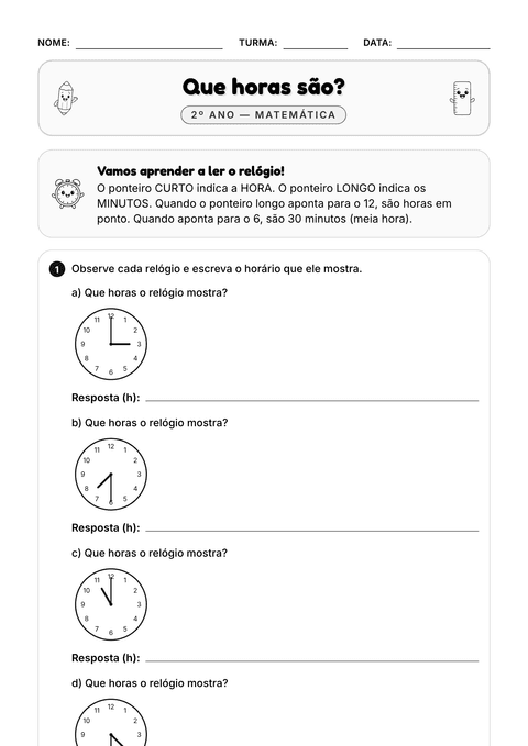Prévia da atividade: Que horas são?