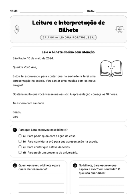 Prévia da atividade: Interpretar um bilhete