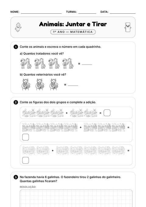 Prévia da atividade: Juntar e tirar com figuras