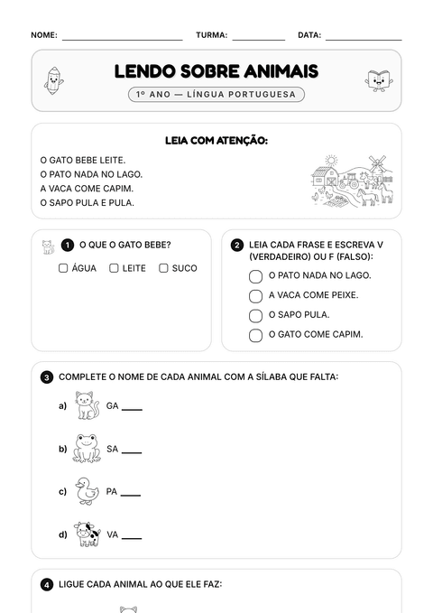 Prévia da atividade: Ler frases curtas e responder
