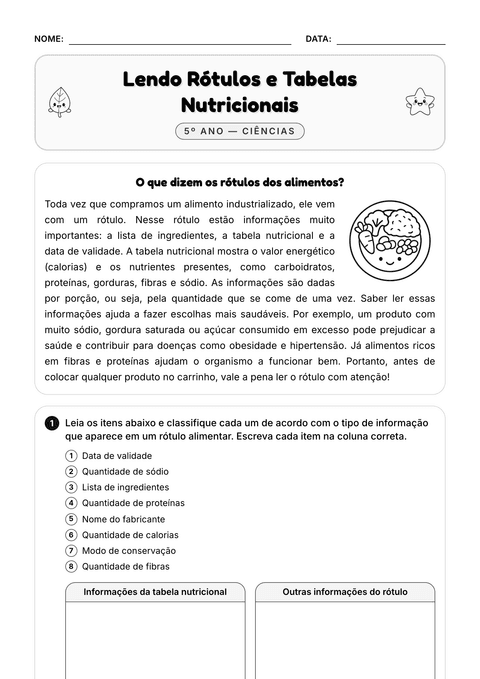 Prévia da atividade: Lendo rótulos de alimentos