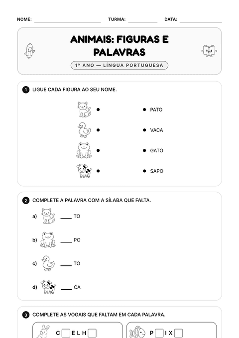 Prévia da atividade: Ligar a figura à palavra