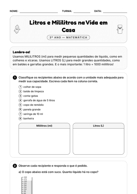 Prévia da atividade: Litro ou mililitro?