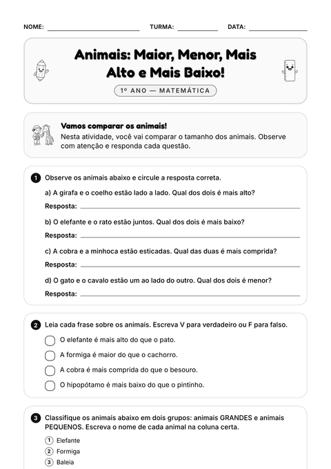 Prévia da atividade: Maior, menor, mais comprido