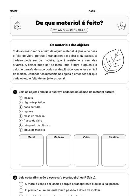 Prévia da atividade: De que são feitos os objetos