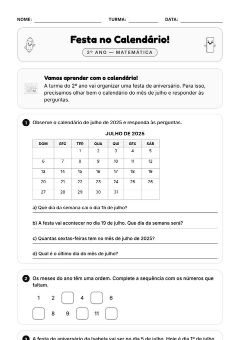 Prévia da atividade: Explorando o calendário