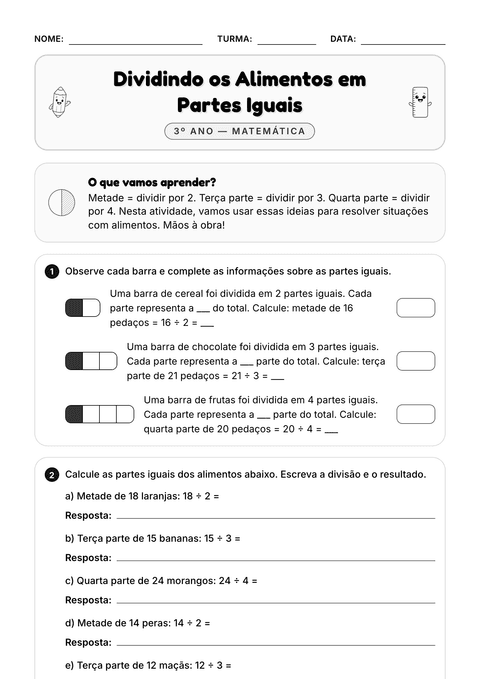 Prévia da atividade: Metade, terça e quarta parte