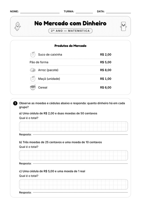 Prévia da atividade: Moedas e cédulas do real