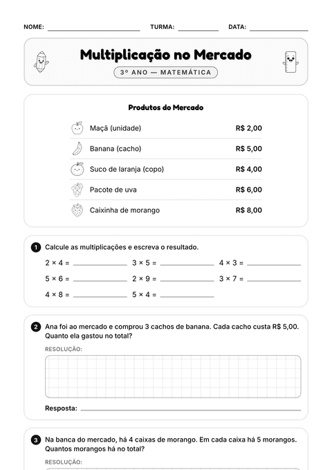 Prévia da atividade: Multiplicação: tabuada e problemas