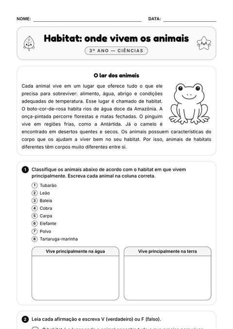 Prévia da atividade: Onde vivem os animais (habitat)