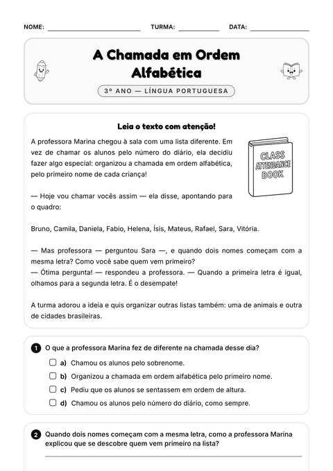 Prévia da atividade: A lista de chamada