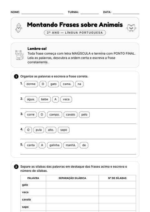 Prévia da atividade: Montar frases