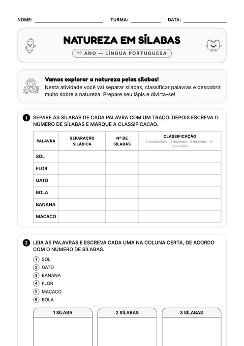 Prévia da atividade: Palavras de 1, 2 e 3 sílabas