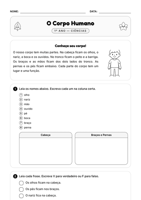 Prévia da atividade: Partes do corpo: nomear e localizar