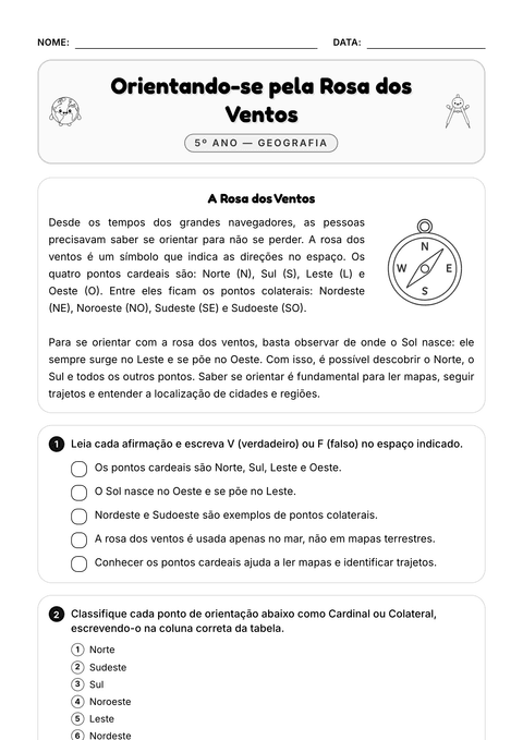 Prévia da atividade: Pontos cardeais e orientação