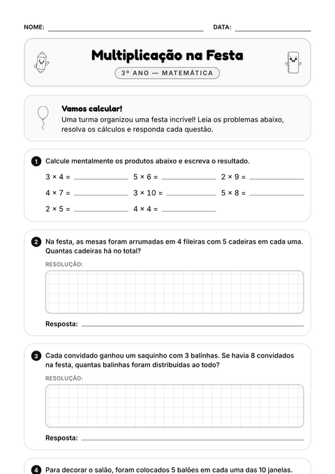 Prévia da atividade: Problemas de multiplicação
