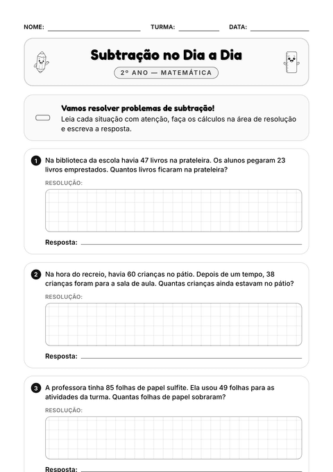 Prévia da atividade: Problemas de subtração