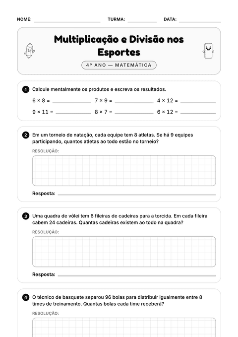 Prévia da atividade: Problemas de vezes e de dividir