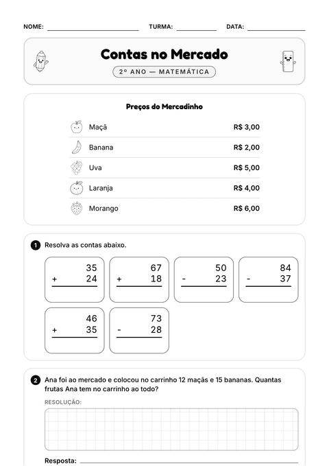 Prévia da atividade: Problemas de adição e subtração