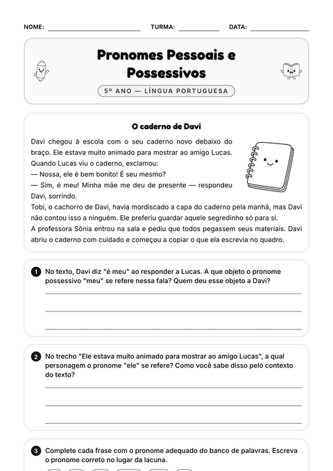 Prévia da atividade: Pronomes pessoais e possessivos