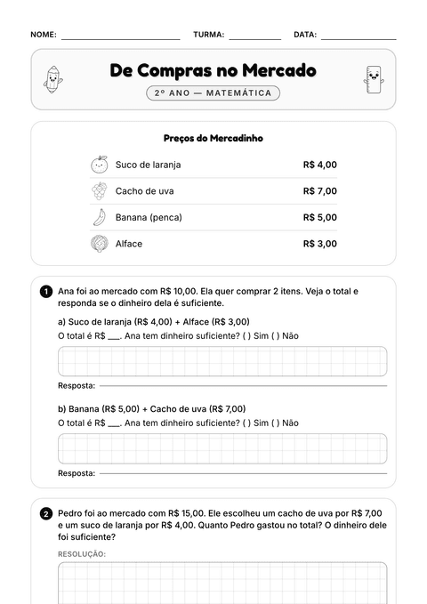 Prévia da atividade: Quanto custa a compra?