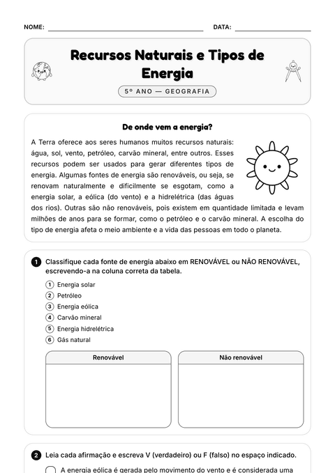 Prévia da atividade: Recursos naturais e energia