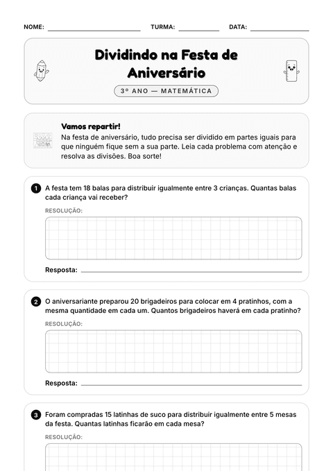 Prévia da atividade: Repartir em partes iguais