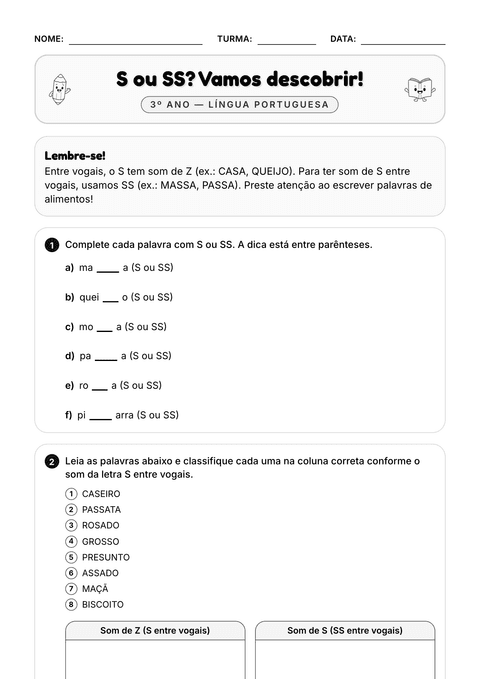 Prévia da atividade: S ou SS?